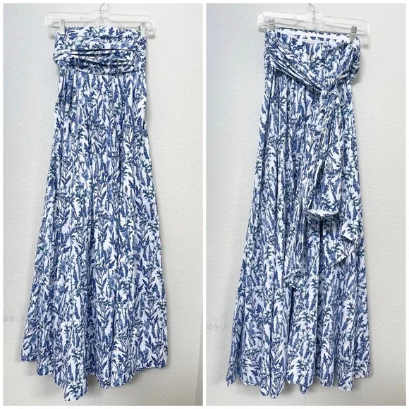 J. Crew Collection Strapless Bow Back Maxi Dress Meadow Print Blue Floral Size 2